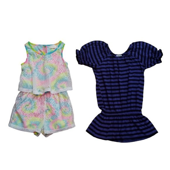 Girls Two-piece Bundle Dressy Top / Romper Size 10-12 Tye Dye /Stripes - Picture 6 of 13